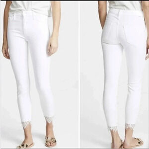 MOTHER High Waisted Looker Dagger Ankle Fray Glass Slipper Jeans white Size 30